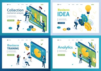 Set of isometric concepts graphs and charts, business ideas, analytics, business training. For Landing page concepts and web design