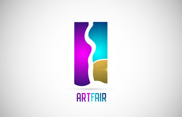 Art fair or exposition logo icon design with pink and blue colors