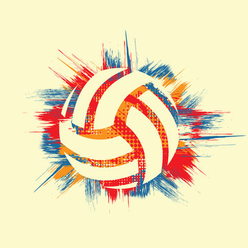 Three color abstract circle grunge background with abstract volleyball symbol