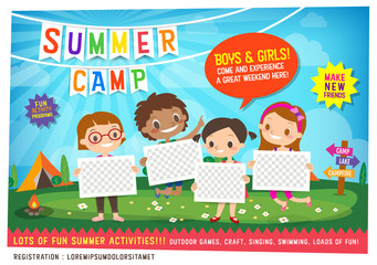 kids summer camp education advertising poster flyer template