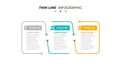 Business infographic design template. Thin line process with numbers 3 options or steps.