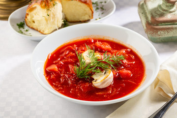 Red russian soup with mushrooms