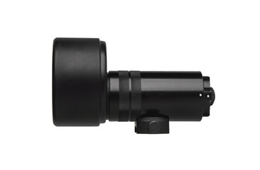 modern black metal flashlight isolated on white