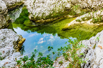 Emerald waters of the Cornappo stream. Udine, Friuli. Italy