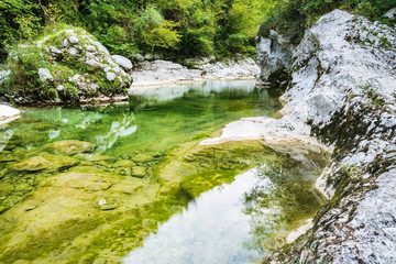 Naklejka na ściany i meble Emerald waters of the Cornappo stream. Udine, Friuli. Italy