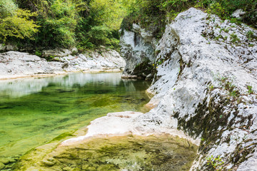 Emerald waters of the Cornappo stream. Udine, Friuli. Italy