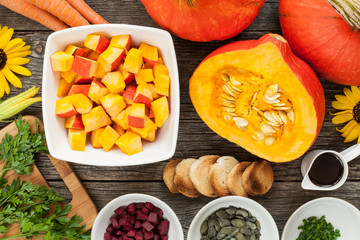 Traditional homemade pumpkin soup preparation