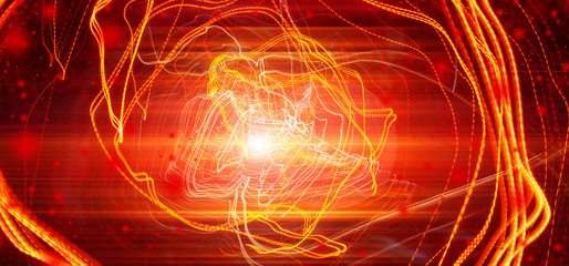 Line car headlights with long exposure. Abstract background.