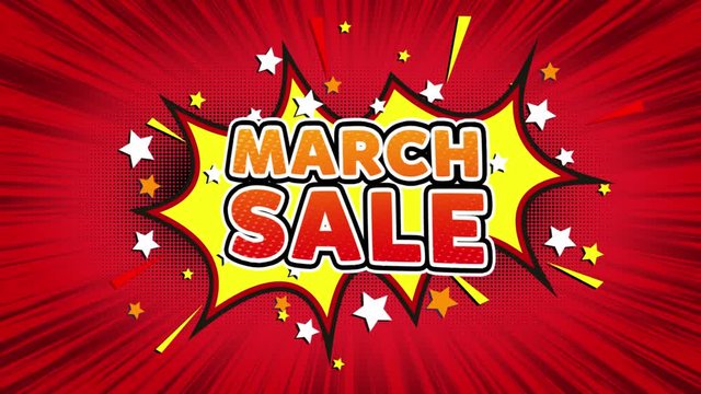 March Sale Text Pop Art Style Expression. Retro Comic Bubble Expression Cartoon illustration, Sale, Discounts, Percentages, Deal, Offer on Green Screen