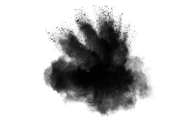 abstract powder splatted background. Black powder explosion on white background. Colored cloud. Colorful dust explode. Paint Holi.