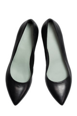 Stylish high heel shoes on white background, Top view. Flat lay.