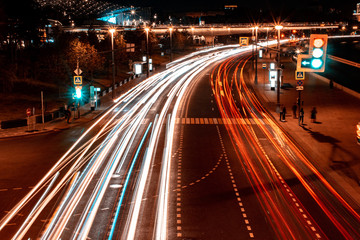 Fototapeta na wymiar Lights of traffic in the city at night
