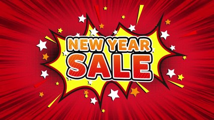 New Year Sale Text Pop Art Style Expression. Retro Comic Bubble Expression Cartoon illustration, Sale, Discounts, Percentages, Deal, Offer on Green Screen - Powered by Adobe