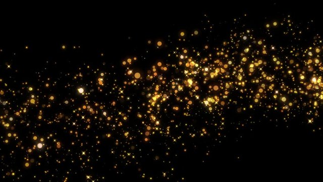 4K Flight of gold bokeh particles. Magical shimmering light. Merry Christmas golden intro template. 