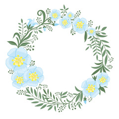 Beautiful wreath of flowers and plants on a white background.