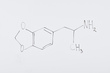 top view of white board with chemical formula in laboratory
