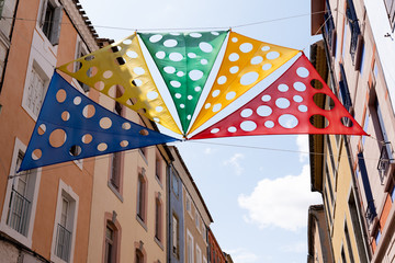 colorful veiling decoration in the city center of Carcassonne in the department of Aude in France