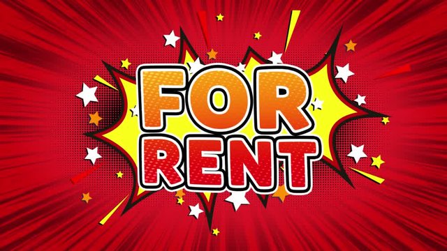 For Rent Text Pop Art Style Expression. Retro Comic Bubble Expression Cartoon illustration, Sale, Discounts, Percentages, Deal, Offer on Green Screen