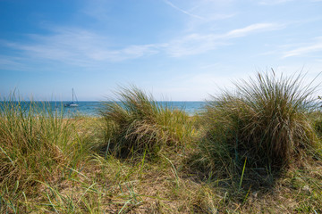 Summer on sunny english beach view.Summer background concept