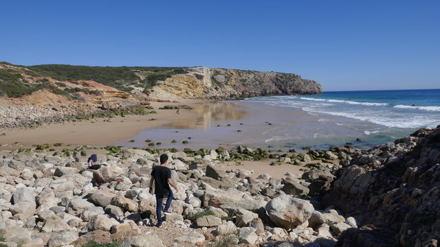 Holidays in the Algarve in Portugal. Beautiful bay, Praia do Zavial, near Vila do Bisco