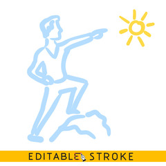 Fototapeta na wymiar leader point to sun icon. Editable stroke flat line icon. Doodle sketch.