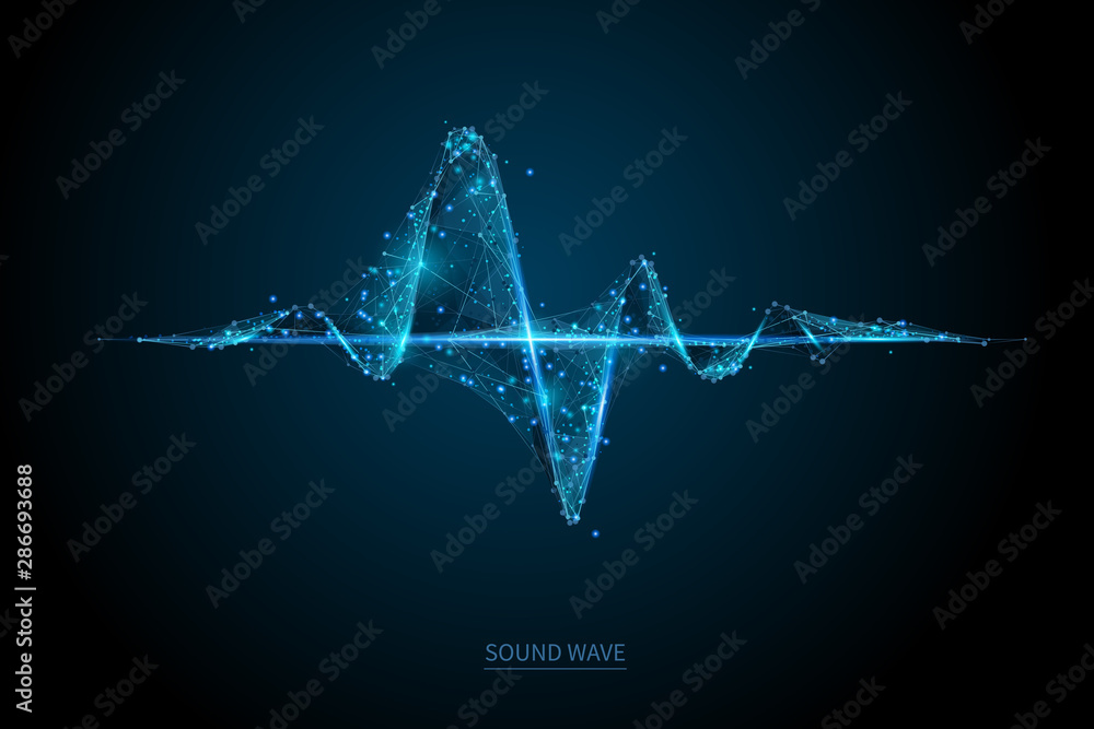Leinwandbilder sound wave low poly wireframe banner template. polygonal illuminated media player digital equalizer 