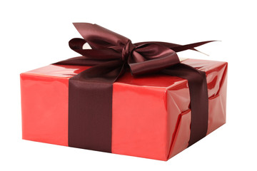 red gift box isolated on white background with clipping path included and copy space for your text
