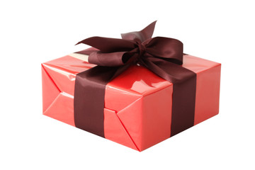 red gift box isolated on white background with clipping path included and copy space for your text