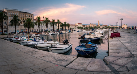 Fototapeta na wymiar Split, Croatia. Panoramic view of harbour front of this popular coastal tourist town 