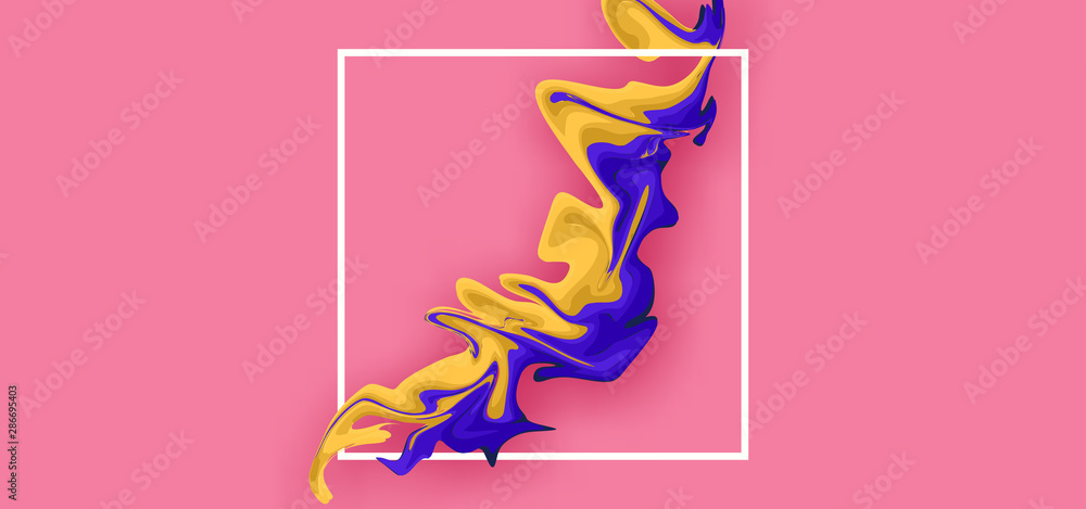 Poster modern colorful flow poster. wave liquid shape in pink color background with frame. art design for y