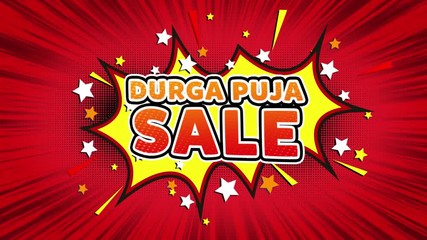 Durga Puja Sale Text Pop Art Style Expression. Retro Comic Bubble Expression Cartoon illustration, Sale, Discounts, Percentages, Deal, Offer on Green Screen