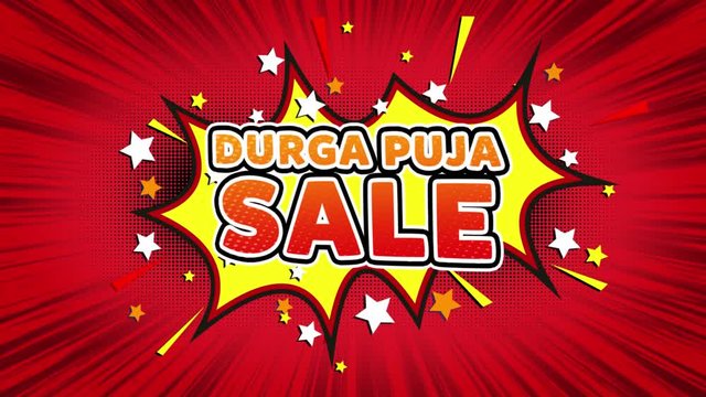 Durga Puja Sale Text Pop Art Style Expression. Retro Comic Bubble Expression Cartoon illustration, Sale, Discounts, Percentages, Deal, Offer on Green Screen