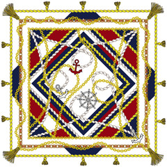 Silk scarf with ship motif