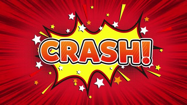 Crash! Text Pop Art Style Expression. Retro Comic Bubble Expression Cartoon illustration, Isolated Flat Cartoon Comic Style on Green Screen