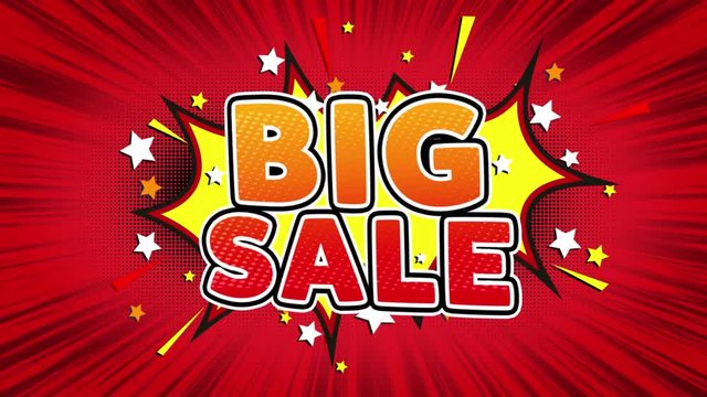 Big Sale Text Pop Art Style Expression. Retro Comic Bubble Expression Cartoon illustration, Sale, Discounts, Percentages, Deal, Offer on Green Screen