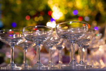 Set of collection empty cocktail glasses for bar drinks