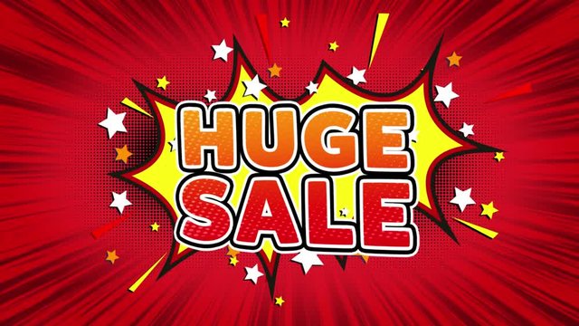 Huge Sale Text Pop Art Style Expression. Retro Comic Bubble Expression Cartoon illustration, Sale, Discounts, Percentages, Deal, Offer on Green Screen
