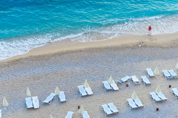 Fototapeta na wymiar Aerial view of beautiful sandy beach in Antalya Turkey