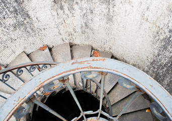 high angle view of an old spiral staircase