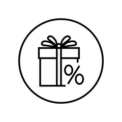 Gift box, percent sign. Sale. Icon. Editable Thin line. Vector illustration.