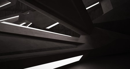 Fototapeta premium Abstract brown and beige concrete interior with neon lighting. 3D illustration and rendering.