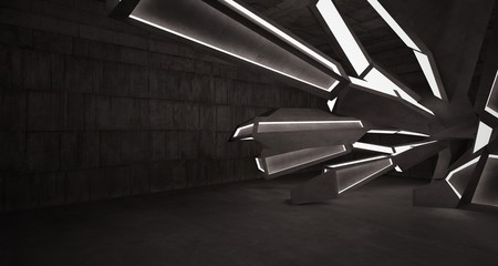 Abstract brown and beige  concrete interior with neon lighting. 3D illustration and rendering.