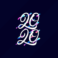 Happy New Year 2020 hand written lettering text