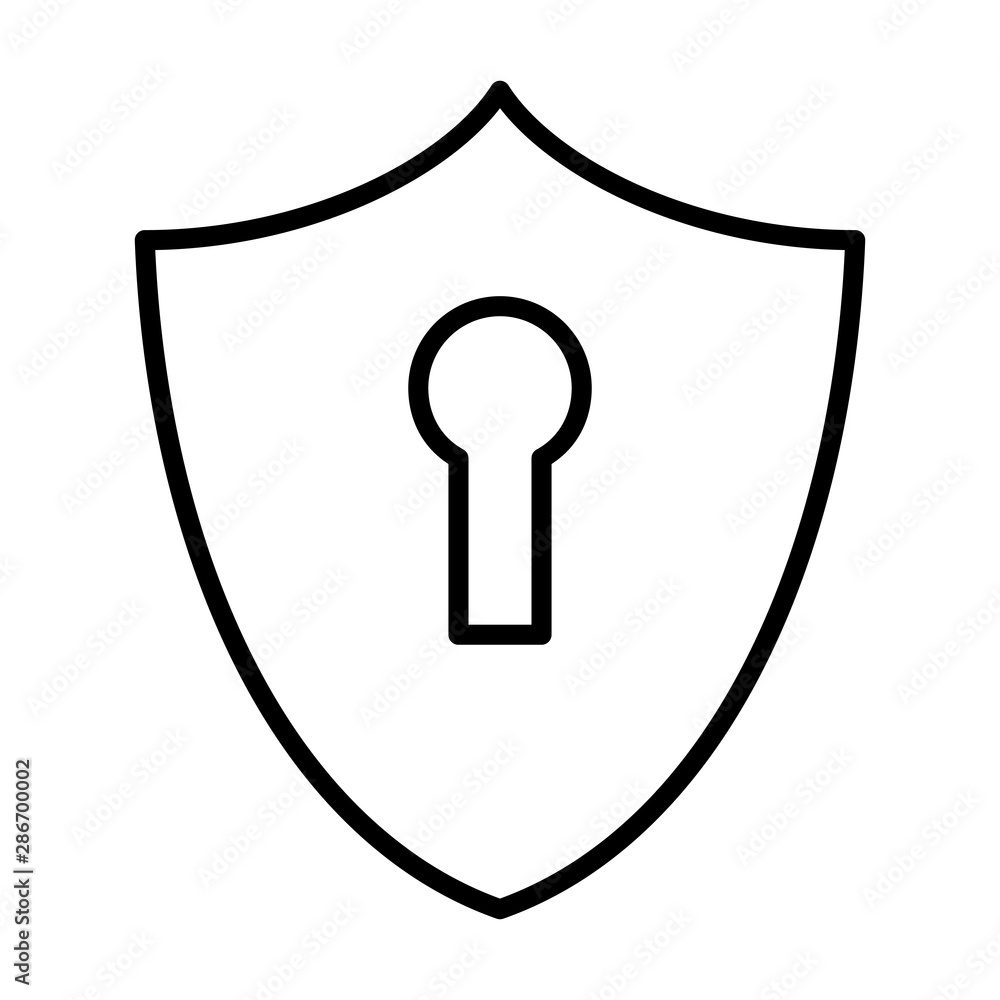 Poster cyber security icon shield with keyhole icon concept of data protection from black lines on white ba