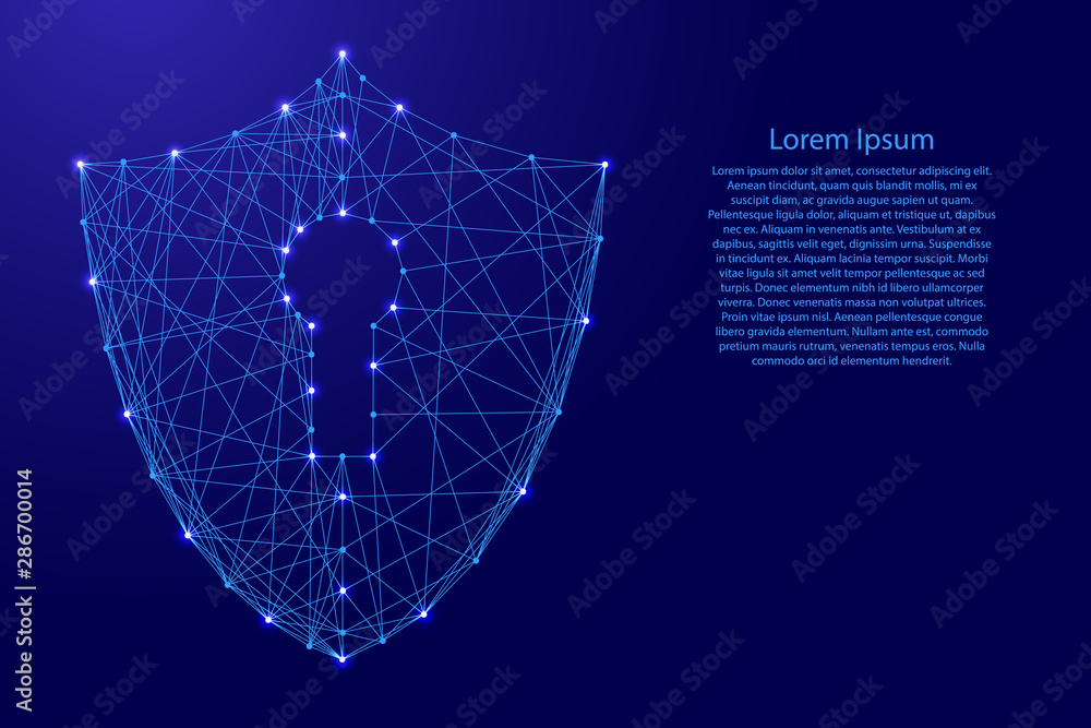 Poster cyber security icon shield with keyhole icon concept of data protection from futuristic polygonal bl