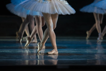 Swan Lake ballet. Closeup of ballerinas dancing - obrazy, fototapety, plakaty