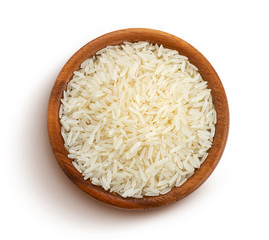 Basmati rice groats isolated on white background, top view