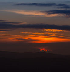 Sunset colours over the mountains, Braga, Portugal.