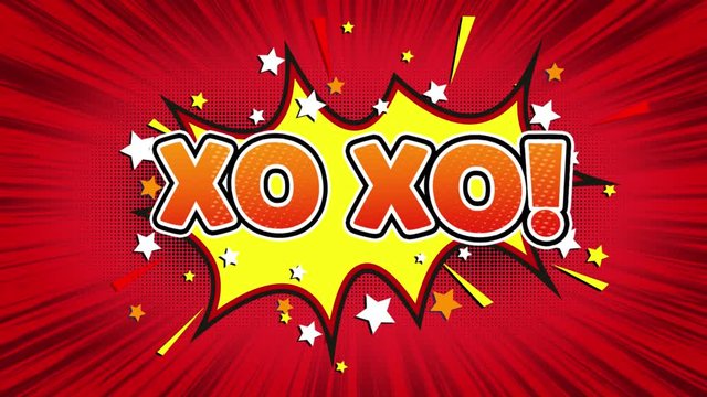 XO XO! Text Pop Art Style Expression. Retro Comic Bubble Expression Cartoon illustration, Isolated Flat Cartoon Comic Style on Green Screen