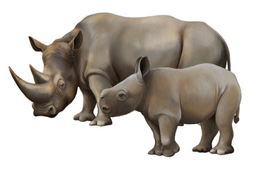 Fototapeta premium cartoon scene with rhinoceros safari animal illustration for children